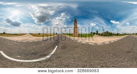 Full Seamless Spherical Hdri Panorama 360 Degrees Angle View On Asphault Road Near Ancient Stella In