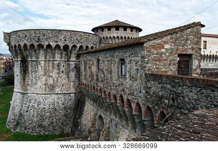 Sarzana / Liguria, Italy - October 18,2019: Ancient Firmafede Medieval Fortress In Sarzana, Italy. R