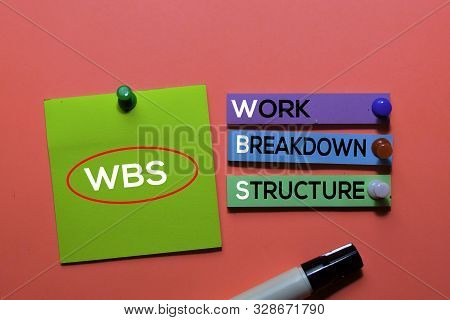 Wbs. Work Breakdown Structure Acronym On Sticky Notes. Office Desk Background