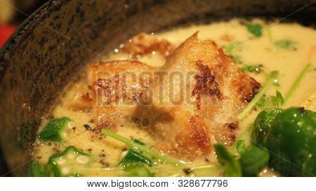 Close-up Images Of Soup Curry With Chicken, Pork And Vegetable