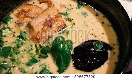 Close-up Images Of Soup Curry With Chicken, Pork And Vegetable