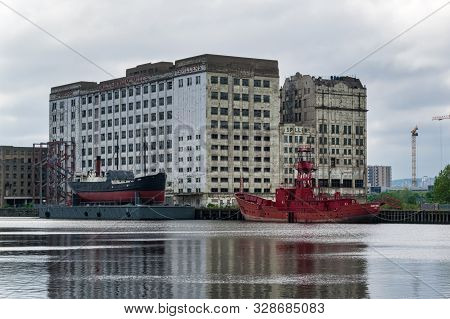 London, England - May 16, 2018: This Is The Derelict Millennium Mills On The Banks Of The Thames Riv