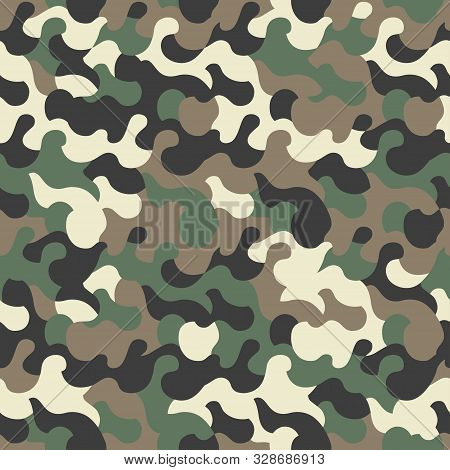 Camouflage Seamless Pattern. Urban Fashion Clothing Style. Splashes Camo Repeat Print. Khaki Green C