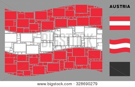 Waving Austrian State Flag. Vector Filled Rectange Elements Are United Into Geometric Austrian Flag 