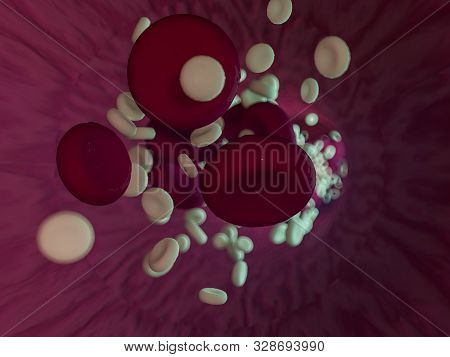 Red Blood Cells. Scientific Illustration Bloodstream. 3d Rendering