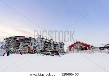 Editorial: Rukatunturi, Finland, 28th December 2018. Rukatunturi Ski Jumping Hill At Ruka Ski In Win