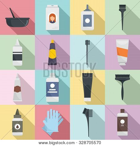 Hair Dye Icons Set. Flat Set Of Hair Dye Vector Icons For Web Design