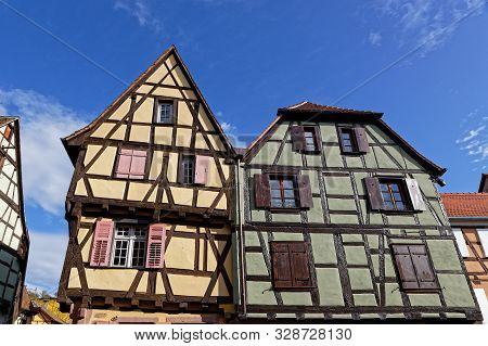 Riquewihr, France, October 13, 2019 : Old Half-timbered House. Popular Tourist Attraction For Its Hi