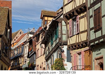 Riquewihr, France, October 13, 2019 : Old Half-timbered House. Popular Tourist Attraction For Its Hi