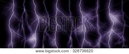Tunder Lightning Bolts Isolated On Black Background, Abstract Electric Concept
