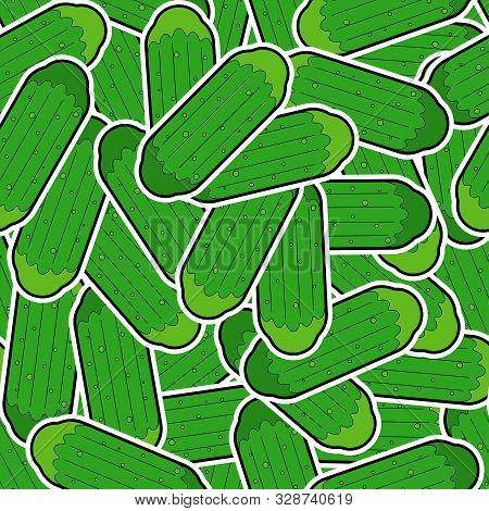 Cucumber Pattern Seamless. Vegetable Background. Cucumbers Ornament. Vector Texture