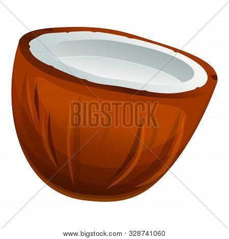 Half Coconut Icon. Cartoon Of Half Coconut Vector Icon For Web Design Isolated On White Background