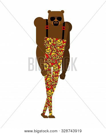 Fashion Russian Bear. Trendy Beast Model. Folk Fashionable Russia. Cool Fashion-monger Animal. Hipst