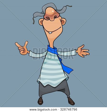 Funny Cartoon Man Character Throwing His Head Back In Joy Opened His Arms