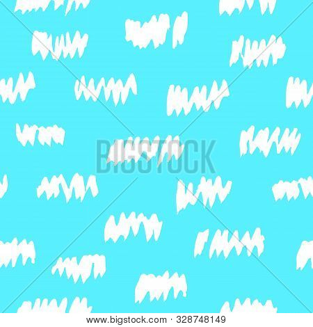 Bright Seamless Illustration With Chaotic Brush Strokes. White And Mentol Color Pattern. Funny Light