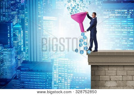 Data monetization concept with funnel and businessman