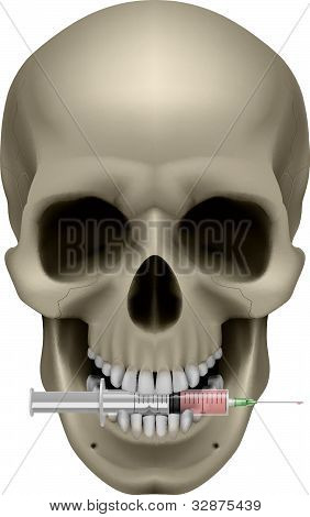 Human skull and syringe
