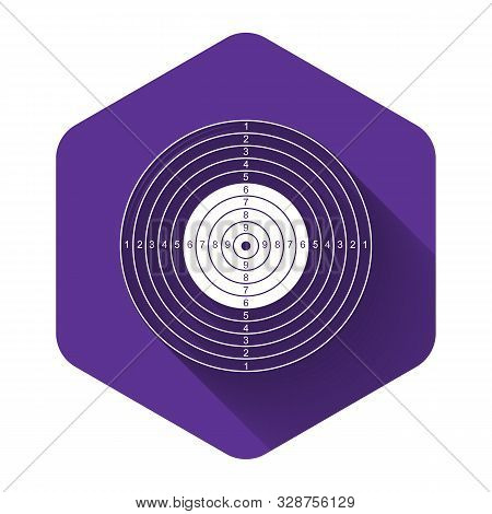 White Target Sport For Shooting Competition Icon Isolated With Long Shadow. Clean Target With Number