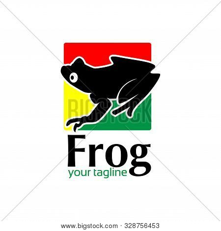 Frog Stock Logo. Flat Design. Frog Silhouette. Vector Illustration On White Background