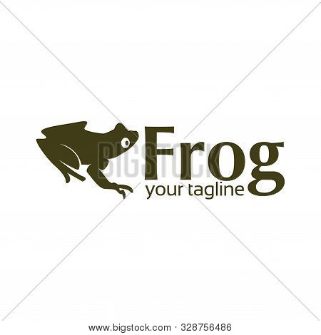 Green Frog Stock Logo, Flat Design. Frog Silhouette. Vector Illustration On White Background