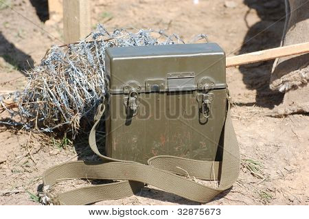 KIEV, UKRAINE-maj 11: Red Star historie club.Amerikansk original militray telefon WWII under histo