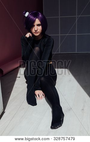 Girl Cosplayer With Purple Hair Anime Japan