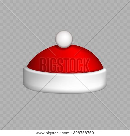 Santa Claus Hat 3d. Realistic Santa Claus Hat Isolated On Transparent Background. Red Funny Cap Silh