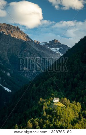 St. Martin Chapel Of Laas (south Tyrol, Italy) On A Sunny Evening In Summer
