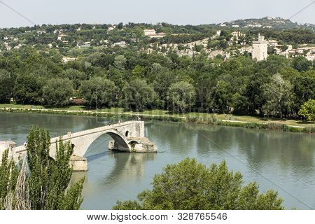 The Saint Bénézet Bridge, Known As The Avignon Bridge, Facing The City Of Villeneuve Les Vignon. Vau