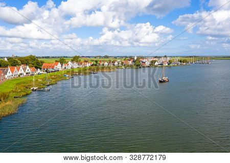 Aerial from the historical village Durgerdam near Amsterdam in the Netherlands