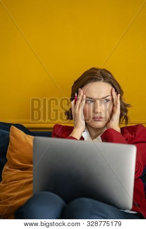 Dispirited Modern Young Business Lady Looking Away