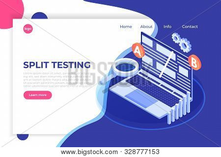 A-b Comparison. Split Testing Isometric Concept. Vector Illustration.