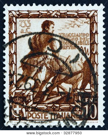 Selo postal Itália 1938 Romulus arar um sulco