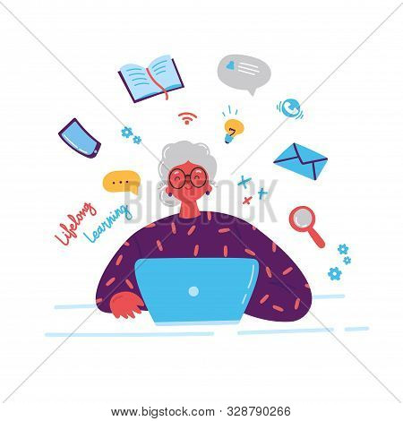Lifelong Learning, Senior Education.older Woman Studying With A Laptop.ability To Learn In Each Huma