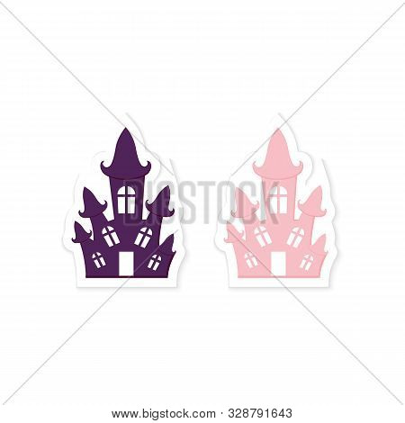 Cute Halloween Haunted House Sticker. Printable Flat Style Icon. Traditional Abandoned Witch Home, H