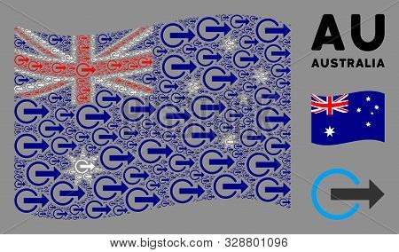 Waving Australia State Flag. Vector Logout Icons Are Combined Into Geometric Australia Flag Composit