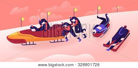 Outdoors Athletics Sports Activity Concept. Bobsleigh And Skeleton Winter Sport Competition Racing. 