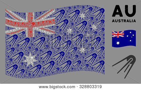 Waving Australia State Flag. Vector First Satellite Icons Are Formed Into Conceptual Australia Flag 