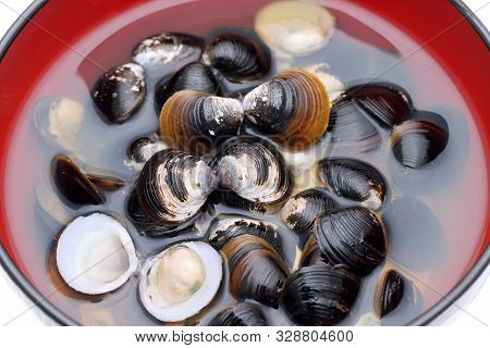 Japanese Food, Osuimono Soup Of Shijimi In A Bowl