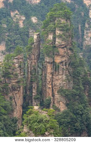 Huge Stone Pillar As Seen From The Scenic Platform Over The Tian Qiao Or The Greatest Natural Bridge