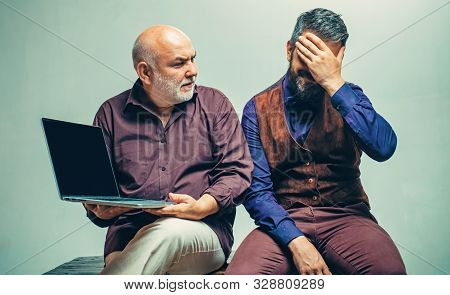 Son Is Tutor. Funny Expression People. Family Teacher. Old Father And Son. Fathers Day. Comical Dad 