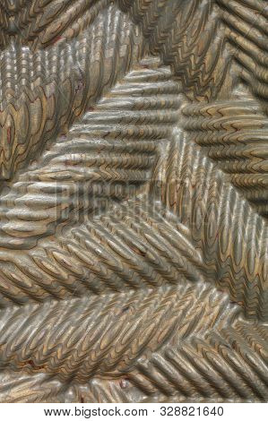 Texture And Background Of Carved Wooden Surface Tinted In Green Pearl Color.