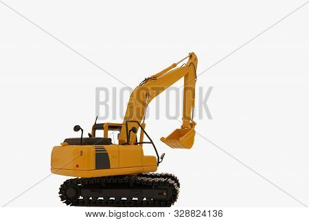 Excavator Loader  Model Isolated On  A White Background With Lift Up Bucket And Side View,back