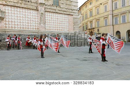 Perugia, Italy - September 2019: Medieval Folklore In Old Town Of Perugia, Umbria, Italy