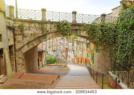 Perugia Beautiful Old Street Via Dell'acquedotto, Umbria, Italy.