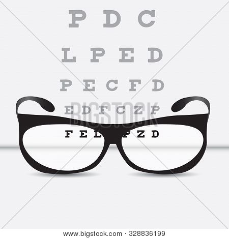 Vision Control Table With Classic Glasses. Vector Illustration.