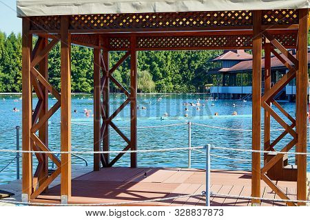Heviz, Hungary - September 27, 2018: Balneological Therapeutic Lake Heviz In Hungary With Warm Water