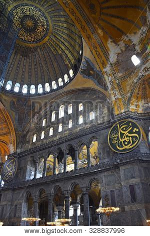 Istanbul, Turkey - September 5th 2019.the Ceiling Of Ayasofia Or Hagia Sofia In Sultanahmet, Istanbu