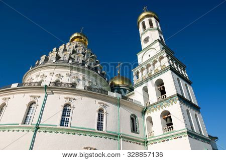 Resurrection Cathedral With A Bell Tower In The New Jerusalem Monastery In Istra, Moscow Region
