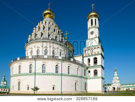 Resurrection Cathedral With A Bell Tower In The New Jerusalem Monastery In Istra, Moscow Region